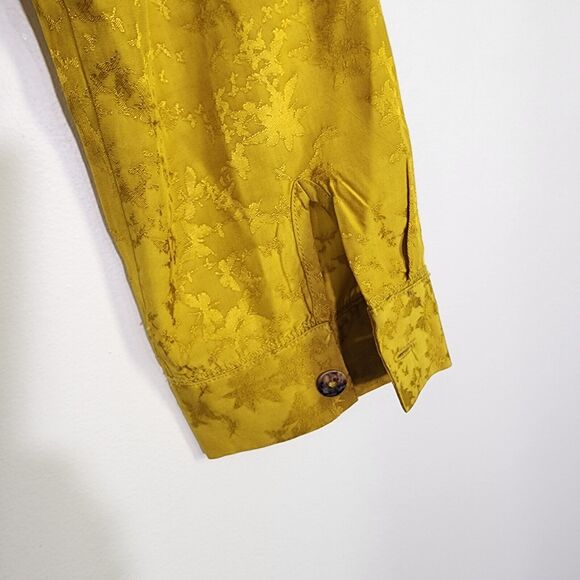 Soft Surrounding Top Blouse Women Medium Suranya Satin Gold Long Sleeve Jacquard - Picture 7 of 10